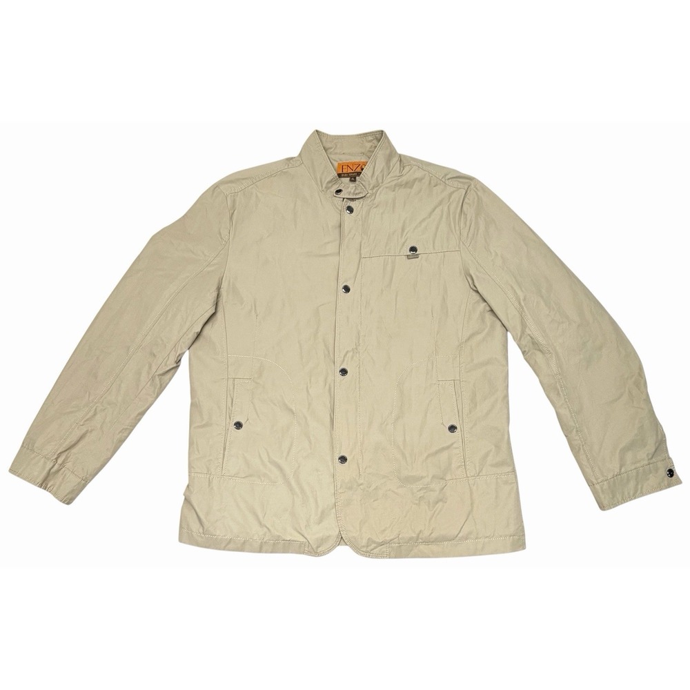 Enzo Tovare Italy SAHARA Raincoat Khaki Full Zipper Button Snaps Size Large